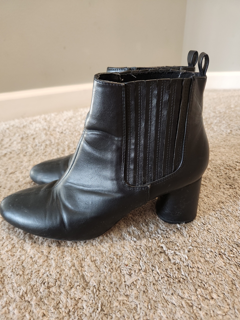 Forever 21 Black Leather-Look Ankle Booties with Block Heel